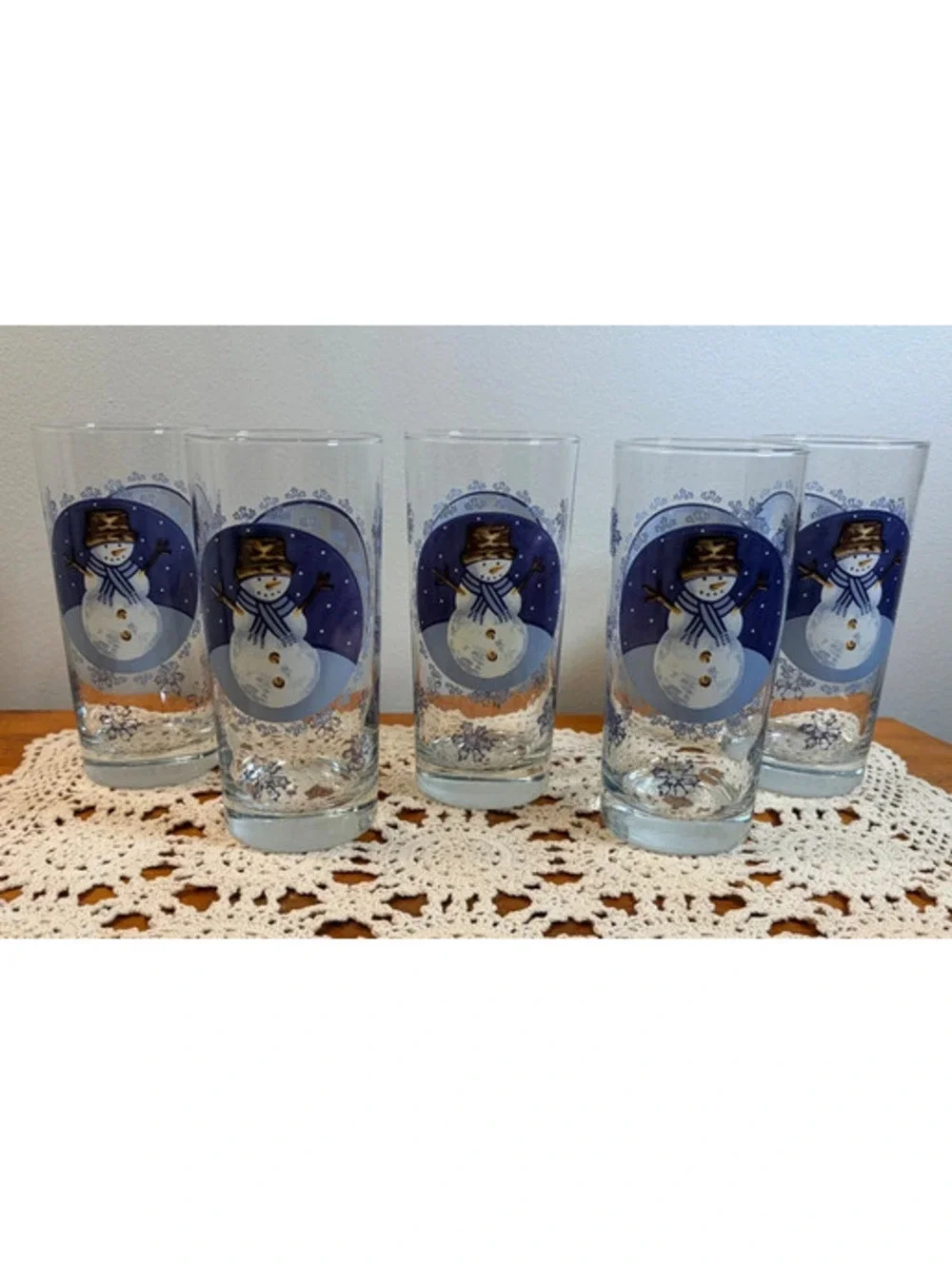 Vintage Snowman Christmas Highball Glasses Set of 5